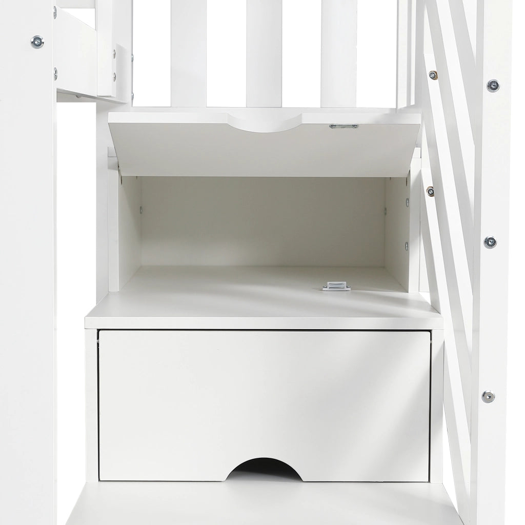 Letto a castello per bambini 90 × 200 cm con scala contenitore armadio e scomparti legno bianco verde