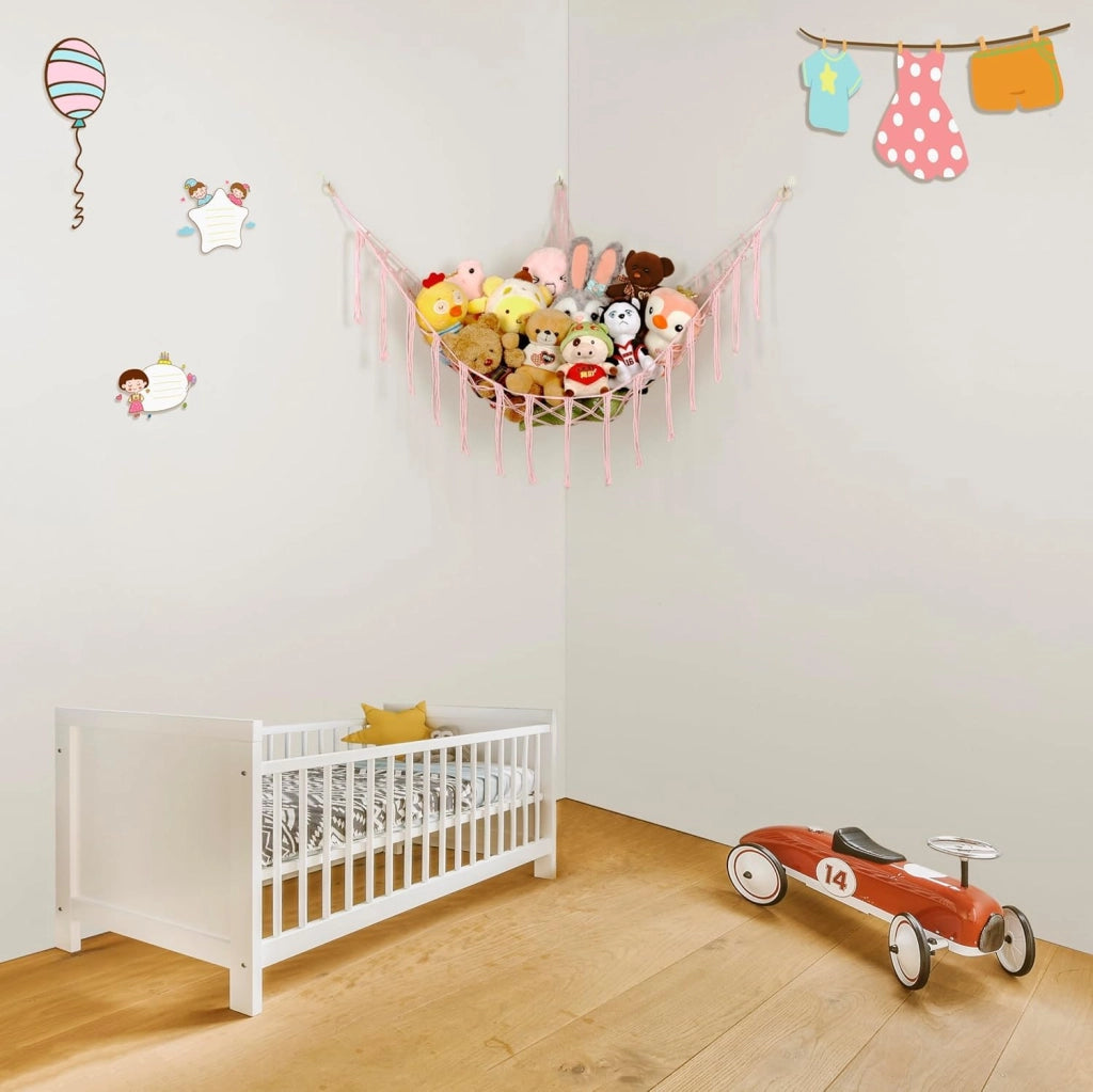 Rete porta-peluche, 2 pezzi, in macramè, rosa, 100x100x140 cm