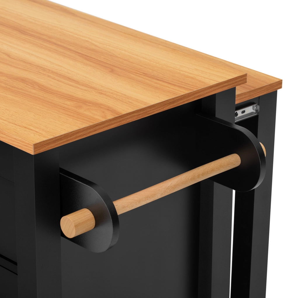 ISOLA da cucina mobile con piano estraibile 120 x 40-75 x 92 cm MDF nero