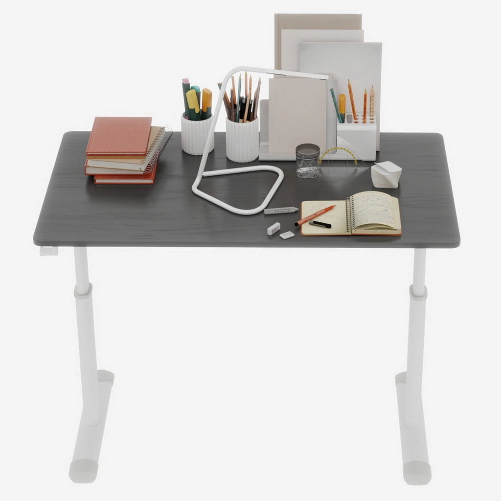 Scrivania regolabile in altezza 100x60 cm grigio – a manovella; compatta