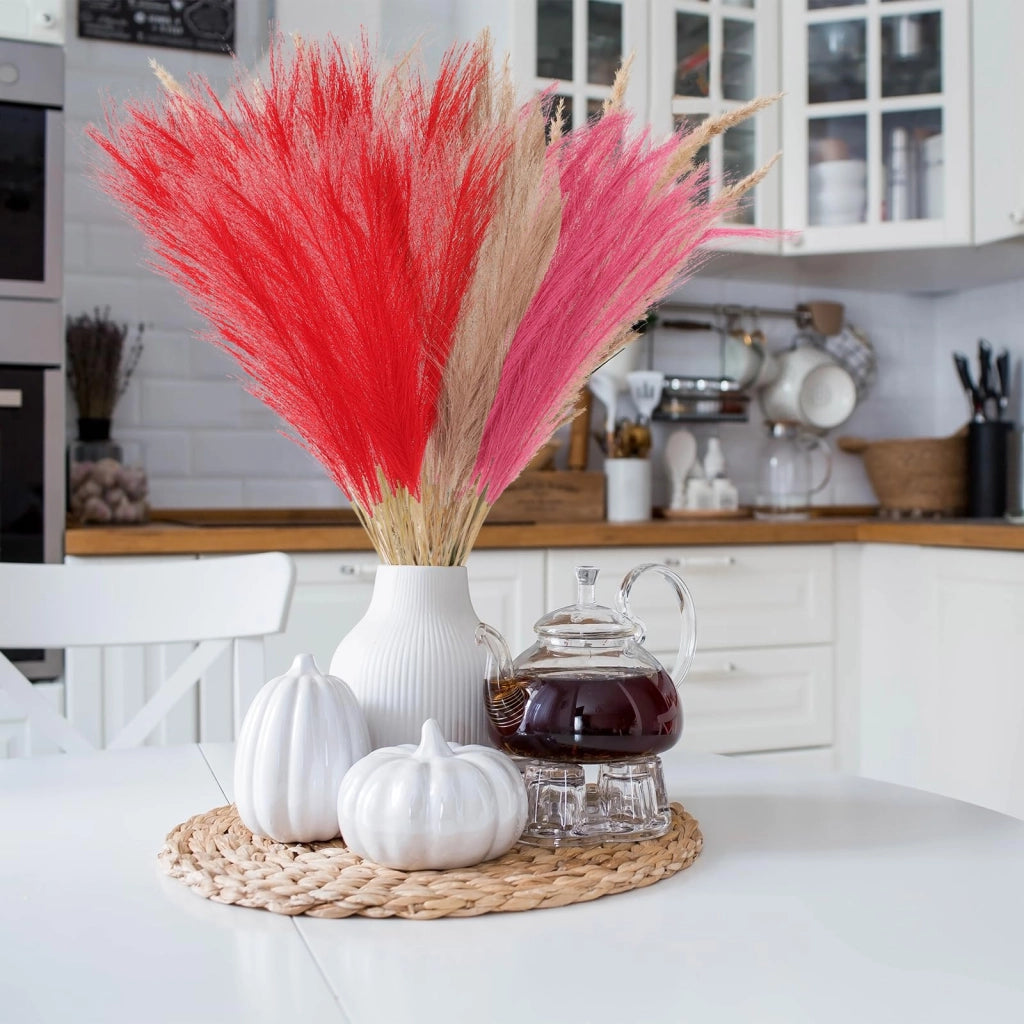 Pampas artificiale, altezza 52 cm, confezione da 30 pezzi, colori: marrone scuro/grigio chiaro/bordeaux