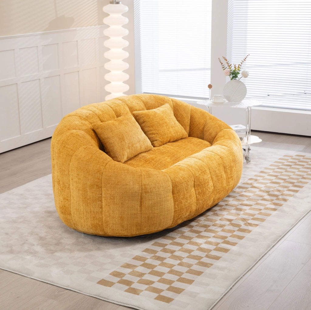 Divano pouf 2 posti 145x95x63 cm in ciniglia gialla, senza montaggio