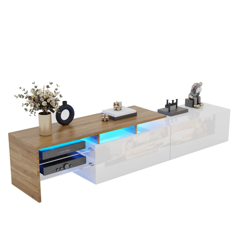 Mobile TV 170 x 33 x 33,5 cm bianco e legno, ripiani in vetro, LED