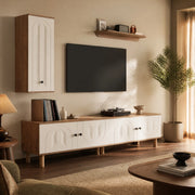 Mobile TV con contenitore 170 cm bianco e legno per soggiorno