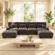 DIVANO Modulare in chenille marrone con pouf mobili