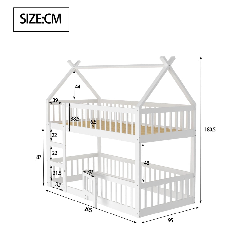 Letto a Castello per Bambini 90x200 cm in Legno Massiccio Bianco con Scaletta e Design a Soppalco