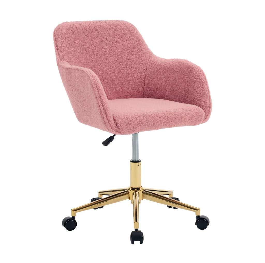 Sedia da ufficio rosa 58x58x86 cm in tessuto peluche, regolabile e girevole