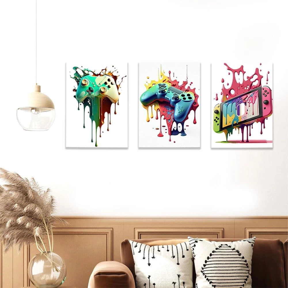 Set di 3 poster a tema gaming, dimensioni 30x40 cm, tela, stile graffiti