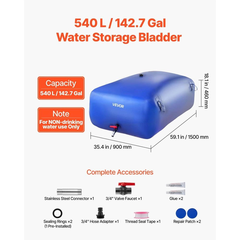 Serbatoio Acqua Pieghevole 540 L, Sacca Portatile in PVC Blu Resistente per Irrigazione Giardino e Campeggio