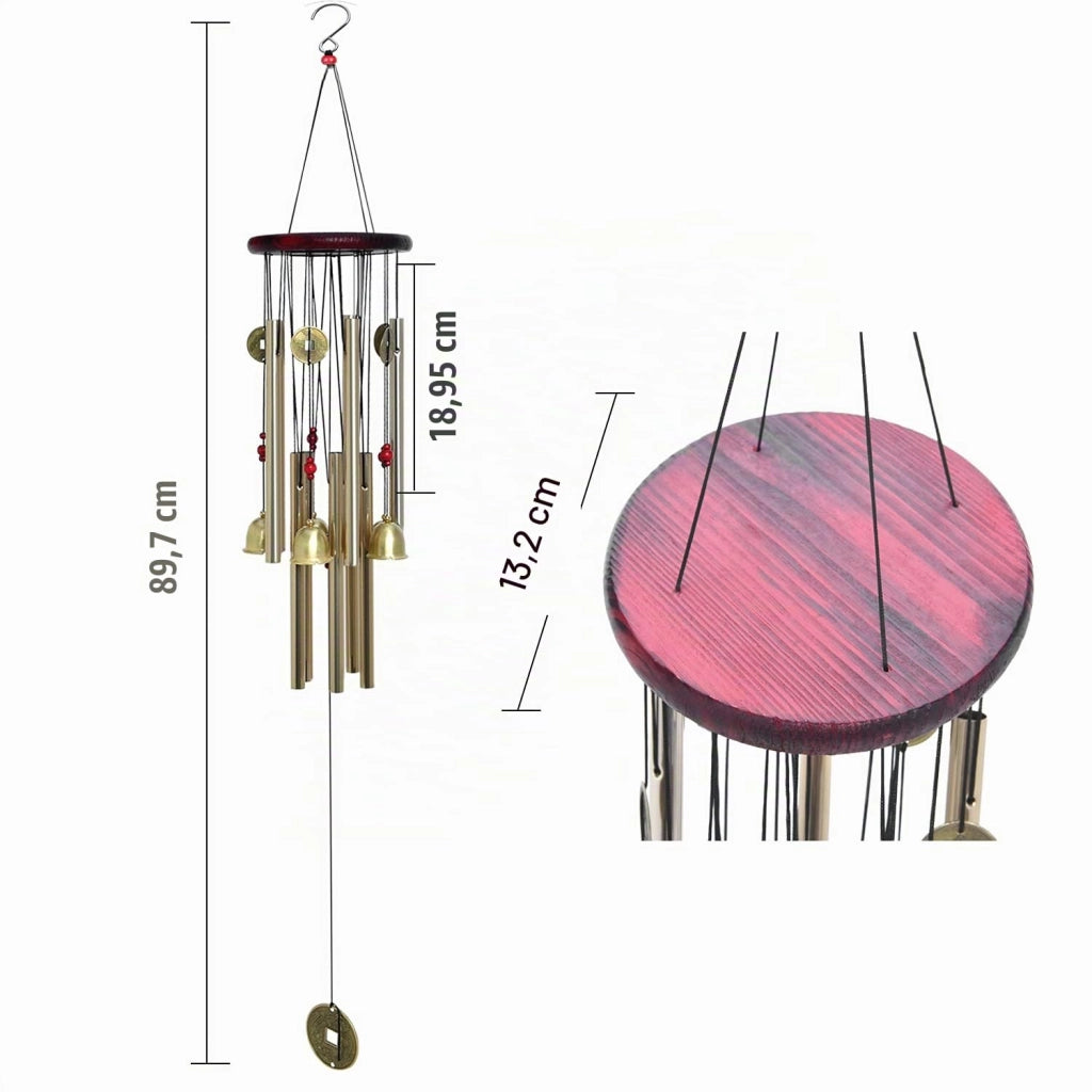 Carillon a vento tradizionale cinese con 10 tubi e 5 campane in bronzo, 85 cm, per giardino e esterno