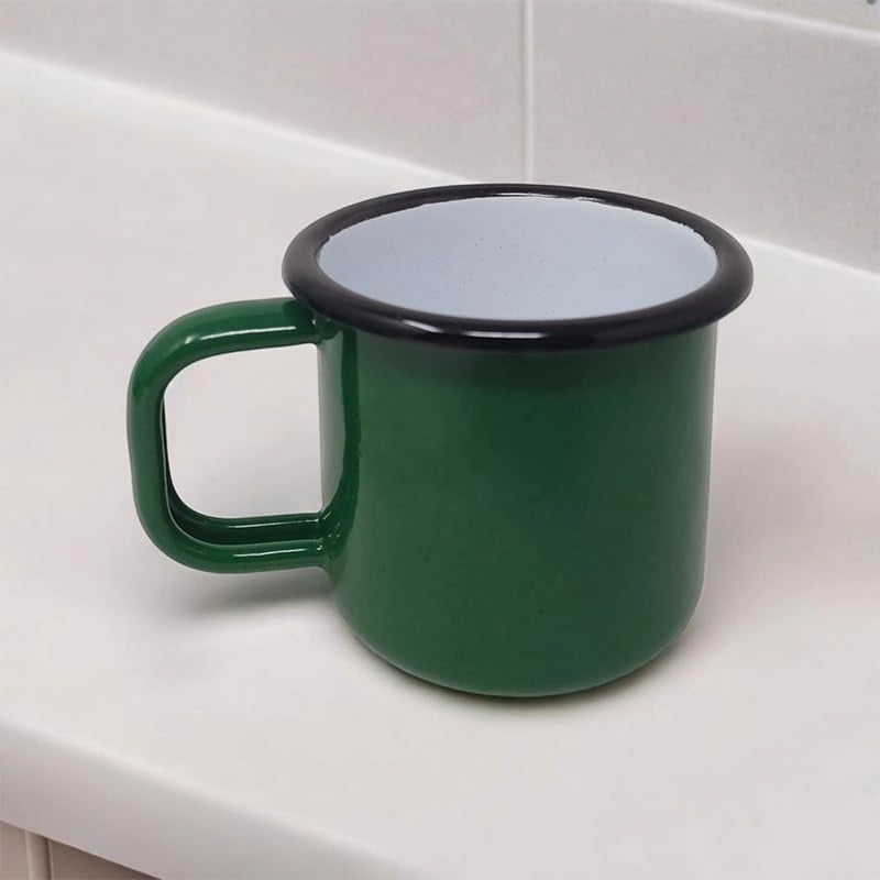 2 tazze in smalto da 250 ml, verde scuro con bordo nero