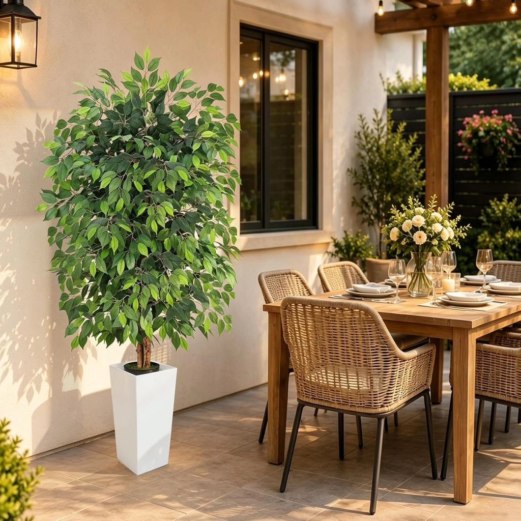 Ficus artificiale, altezza 180 cm, con vaso bianco