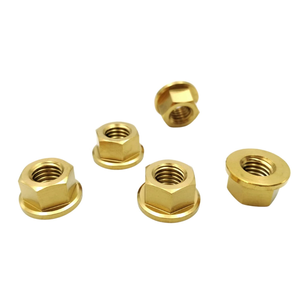 Dado flangiato in titanio M12 x 1,75 mm, dado per corona in titanio 6AL4V, oro, 5 pezzi