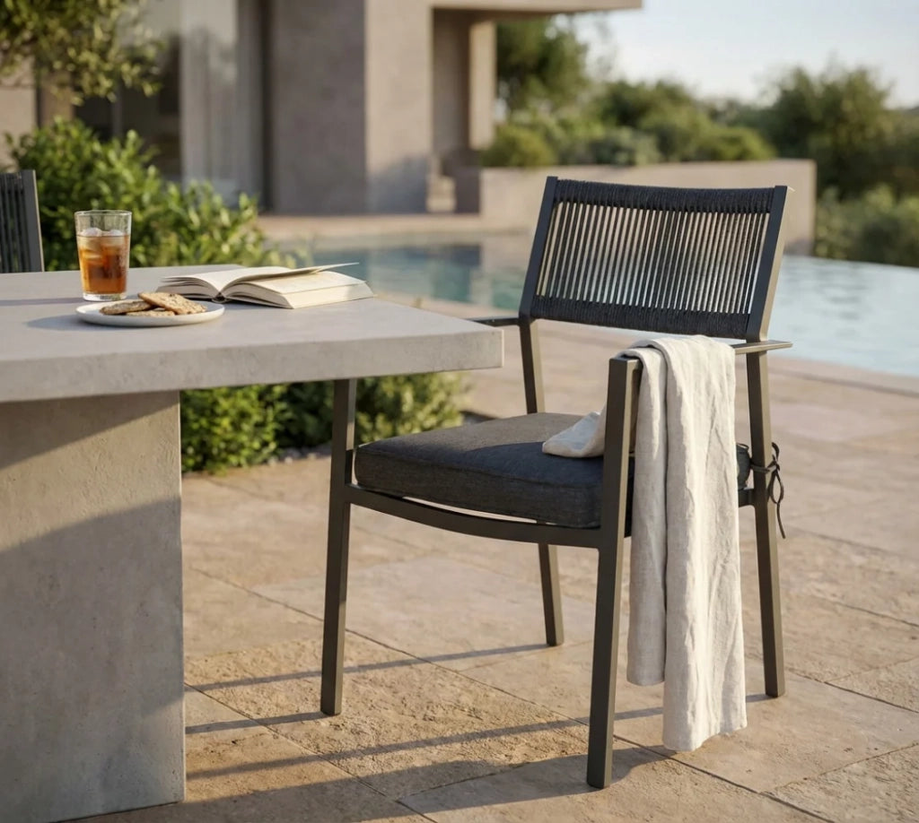Poltrona da Giardino con Braccioli Impilabile in Alluminio e Corda Hestia Antracite