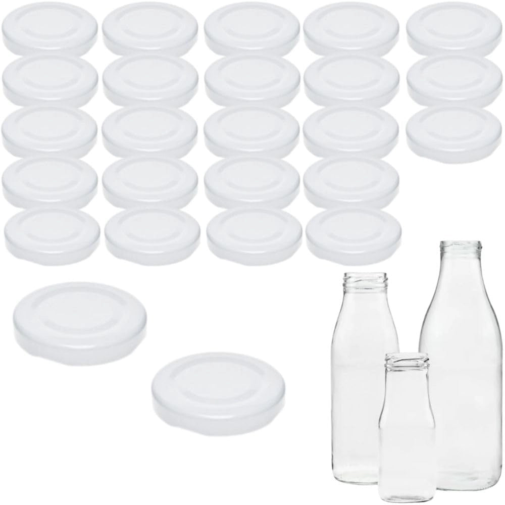 25 tappi a vite TO48 da 5 cm, colore bianco, per bottiglie di vetro
