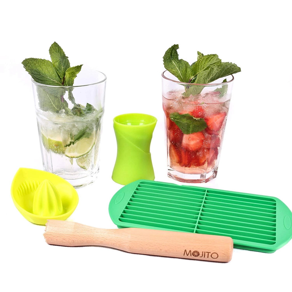 Set per cocktail Mojito, composto da 4 elementi: pressa, misurino, pestello e stampo per il ghiaccio