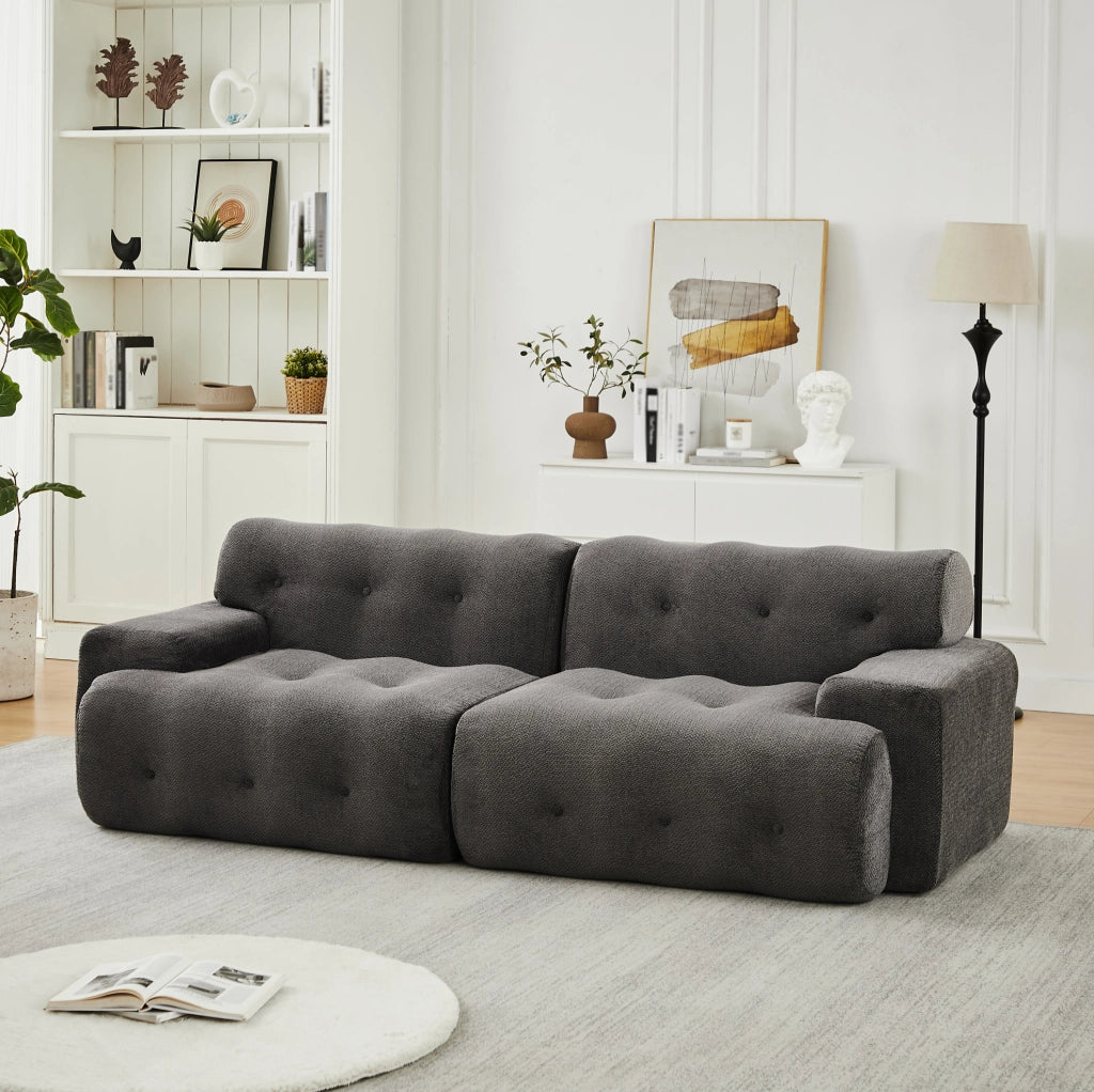 Divano 2 posti in ciniglia grigio, 224 cm, senza montaggio