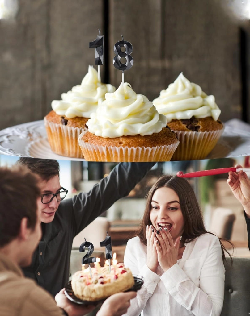 Set di candeline per compleanno – 2 pezzi, colore nero, numero 24