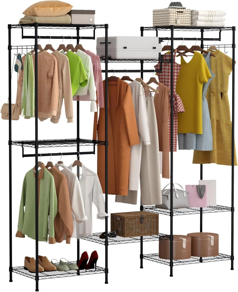 Stand Appendiabiti Guardaroba 171x45x190 cm con 4 Aste e 8 Ripiani Portata 200 kg