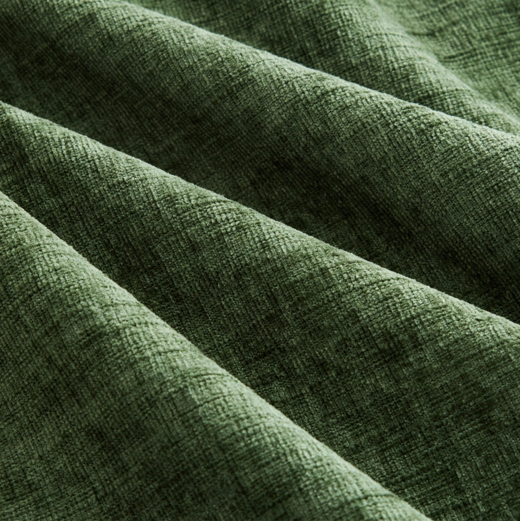 DIVANO modulare 4-6 posti 278x161x81 cm in chenille verde con 2 pouf e 6 cuscini