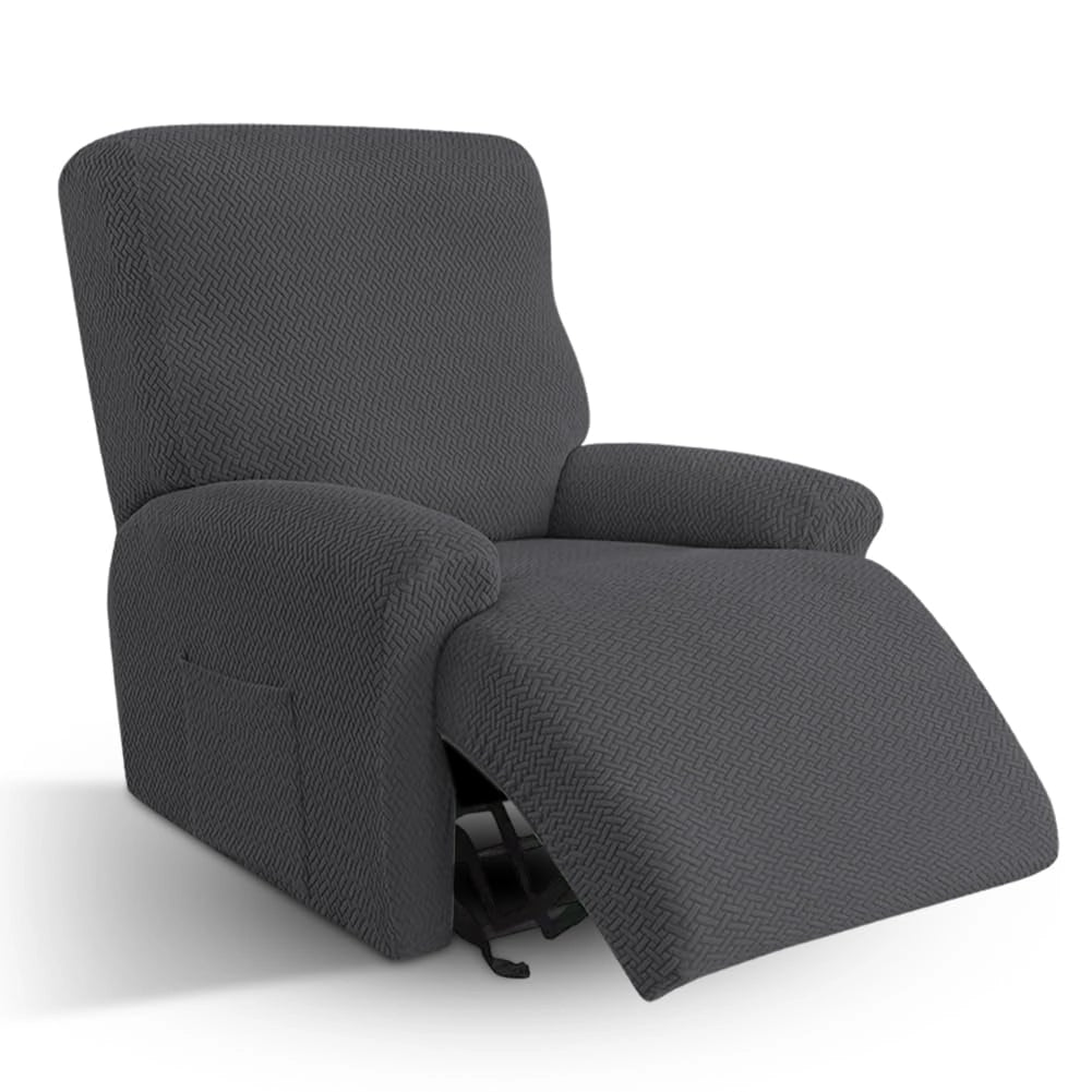 Copripoltrona elasticizzato, set da 4 pezzi, colore grigio scuro, per poltrone relax