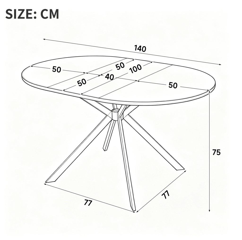 Tavolo da pranzo allungabile; con prolunga interna e 4-6 posti 140x100x75 cm; in MDF color legno con gambe in metallo