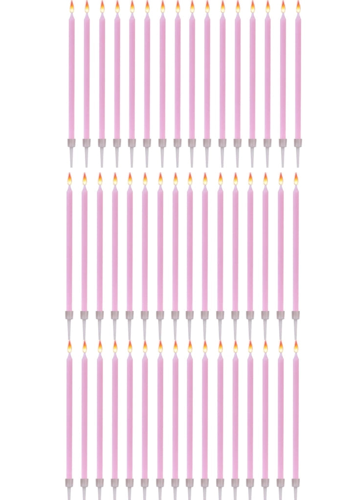 Candeline per torte di compleanno con supporti, 48 pezzi, rosa, 12 cm