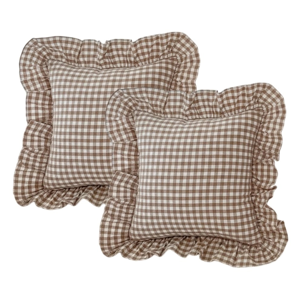 Set di 2 federe per cuscini a quadretti con volant, 45x45 cm