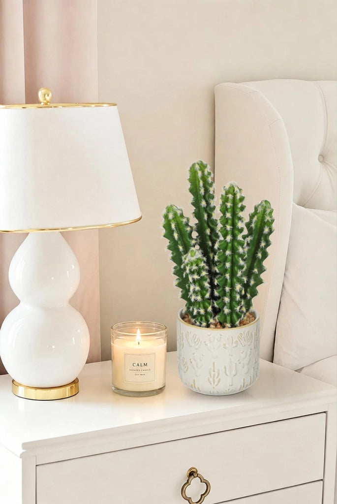 Pianta di cactus artificiale in vaso di Vetroceramica, altezza 33 cm, realizzata in plastica