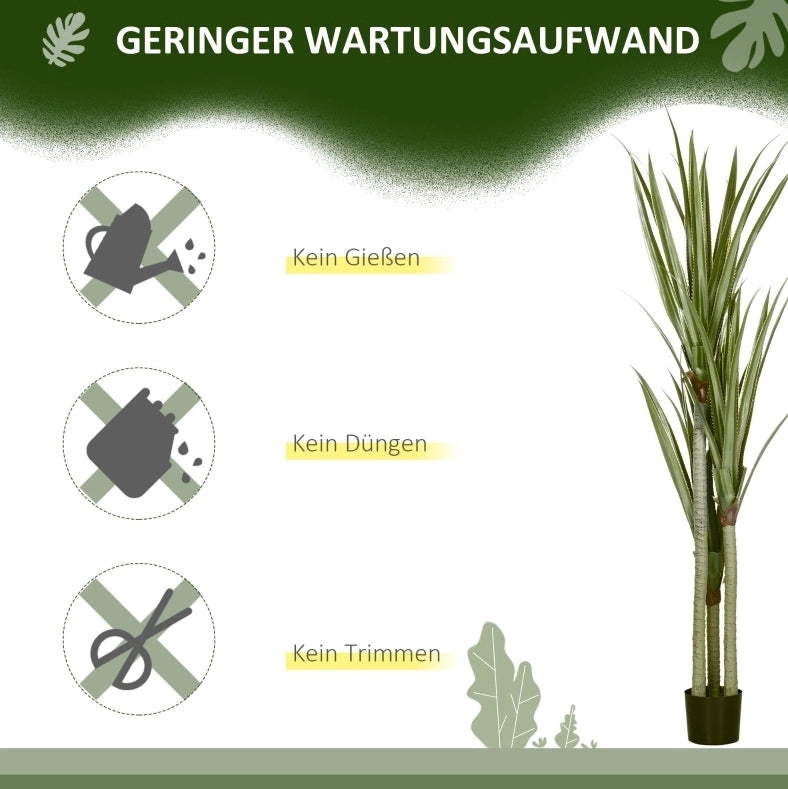 PIANTA artificiale yucca 190 cm verde in PE con vaso in cemento