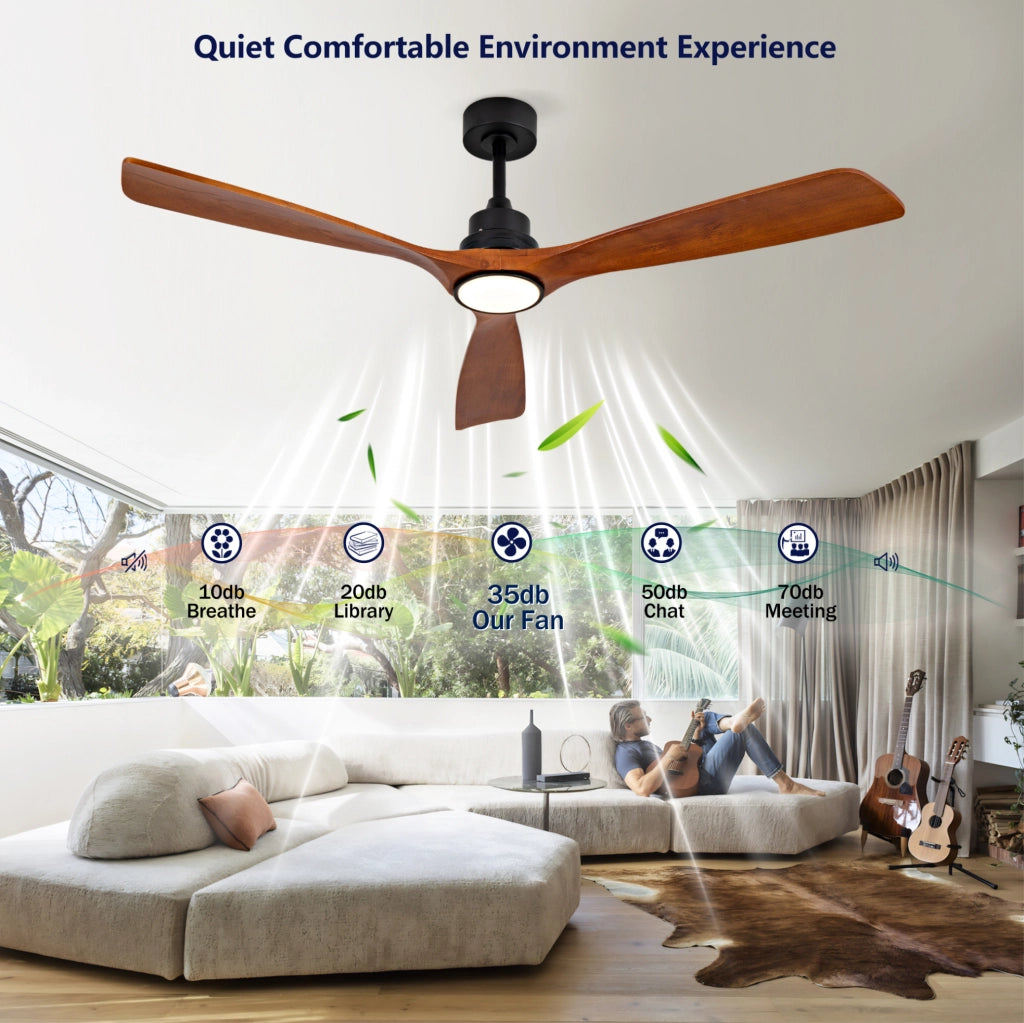 Ventilatore da soffitto da 60 pollici con luce regolabile e telecomando, noce e nero