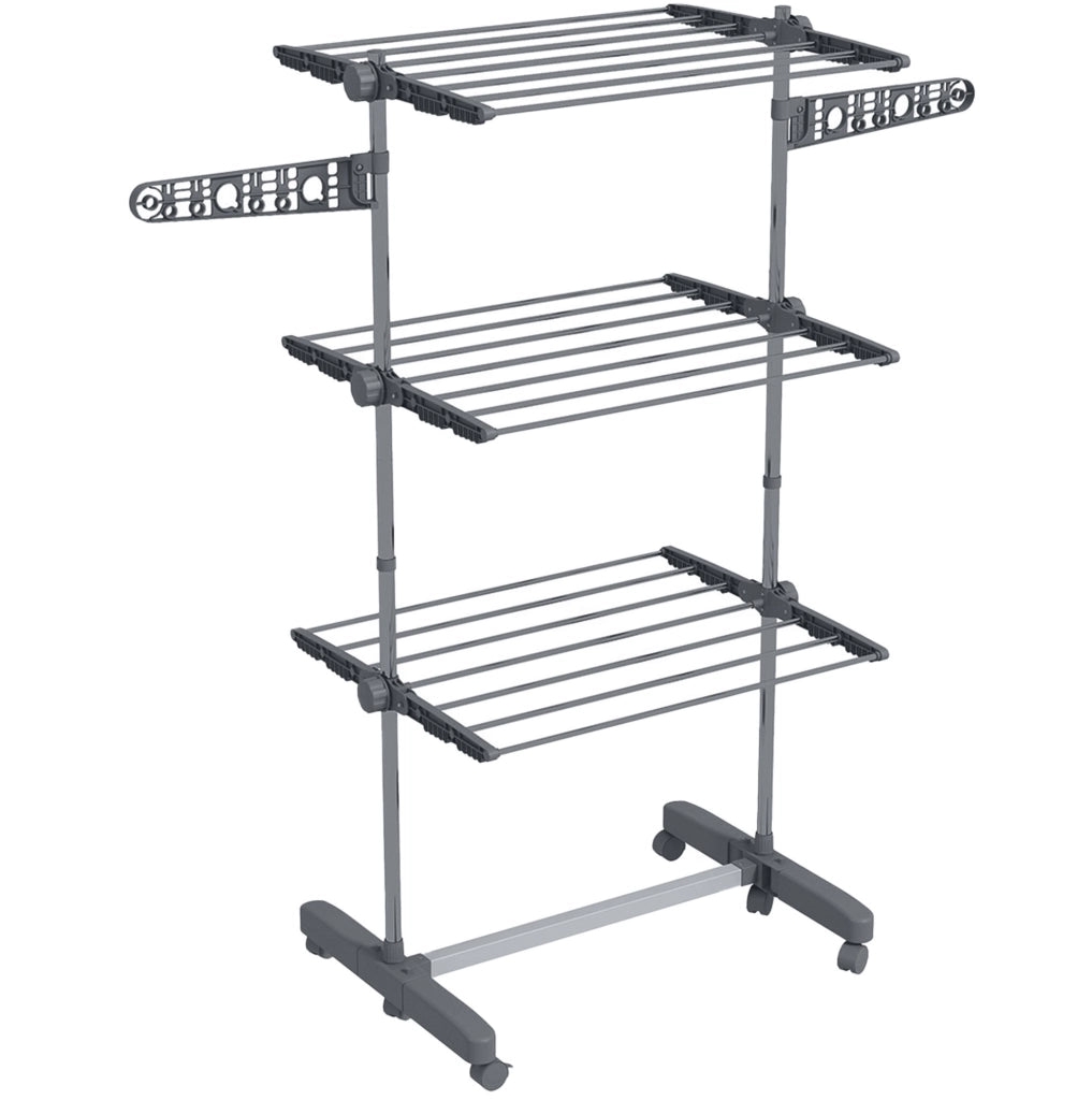 Stendino pieghevole con ruote 142x55x152 cm acciaio grigio, 3 livelli