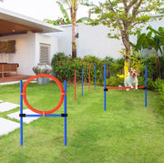 SET Agility per cani con slalom, ostacoli e anello, altezza regolabile, blu