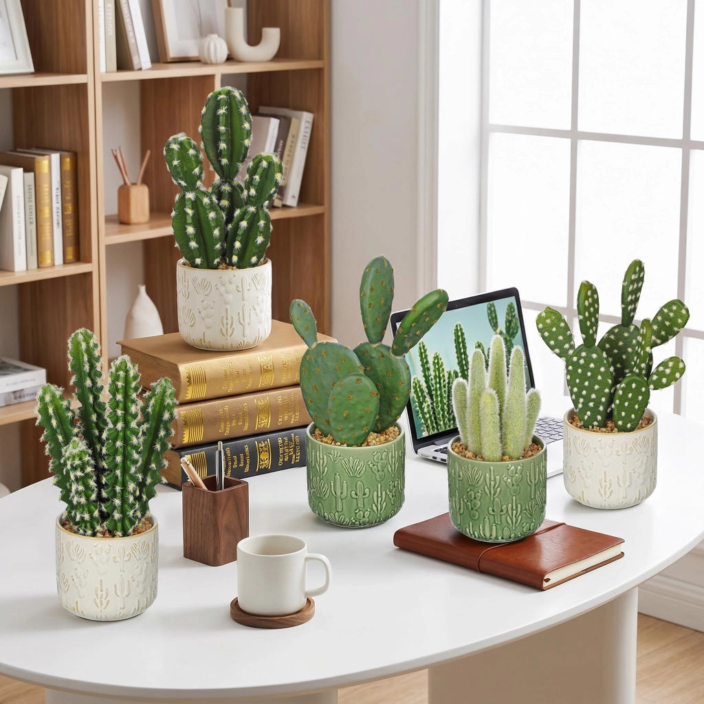 Pianta di cactus artificiale in vaso di Vetroceramica, altezza 33 cm, realizzata in plastica