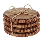 Sottobicchieri in legno con bordo decorato con perline, set da 4, diametro 10,16 cm