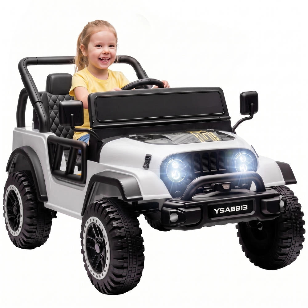Macchina Elettrica per Bambini 12V Bianco con Telecomando 2,4G Doppio Motore Sospensioni Luci e Musica per Giardino ed Esterni