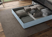 Letto Matrimoniale King Size in Microfibra 190x190 Con Rete e Contenitore Antea Azzurro