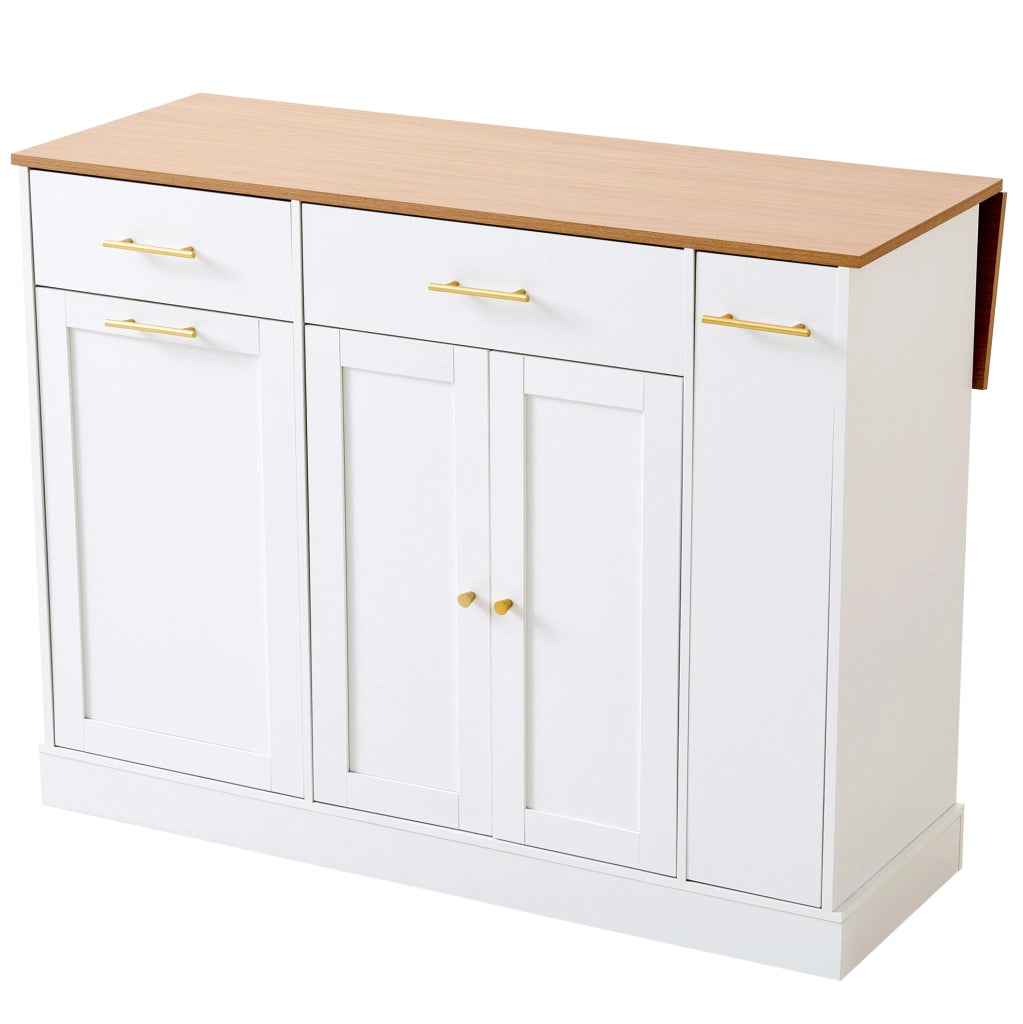 Isola cucina bianca con piano ribaltabile da 120 cm e contenitore