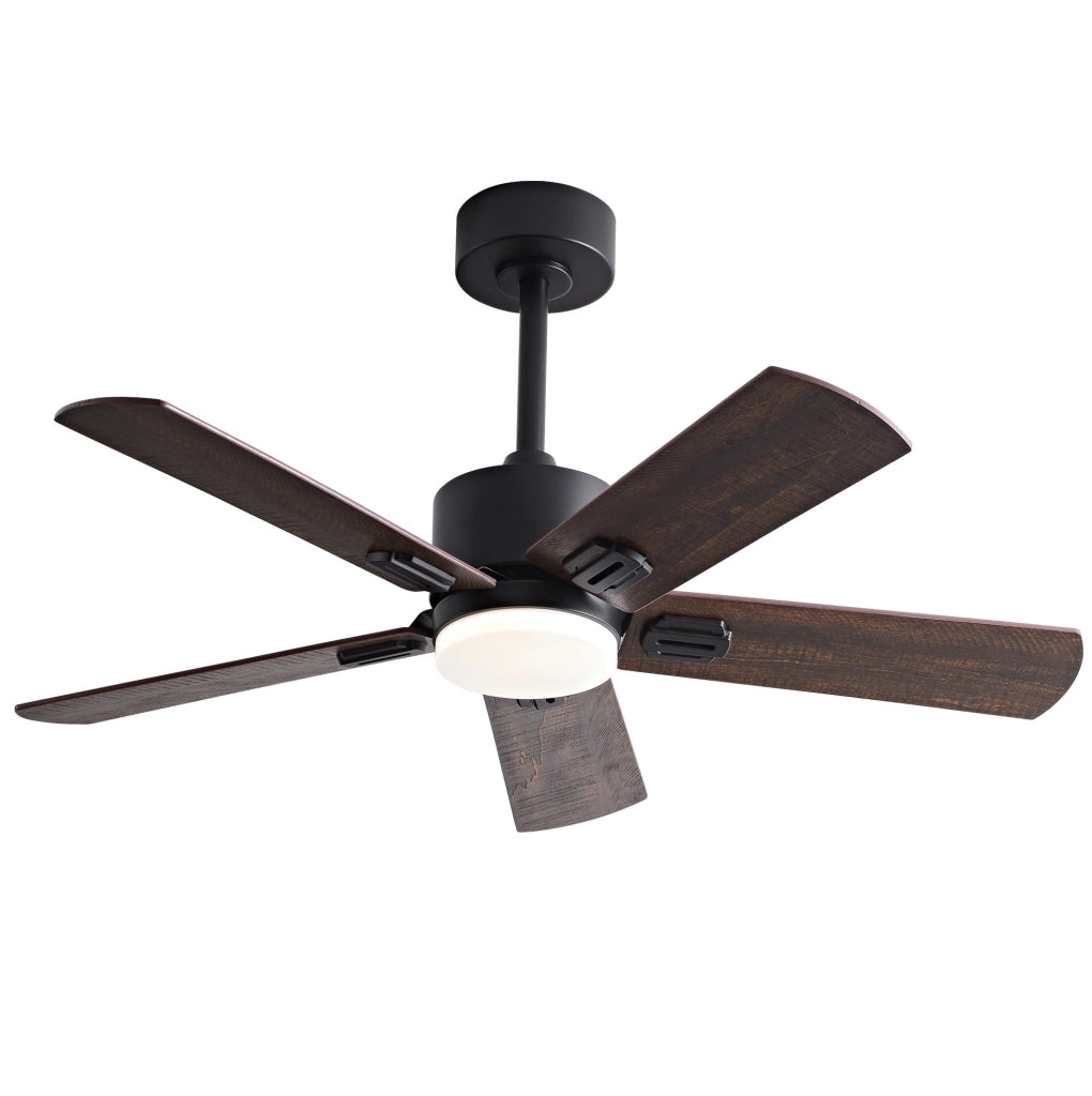 Ventilatore da soffitto 107 cm nero; metallo e legno con luce LED e telecomando