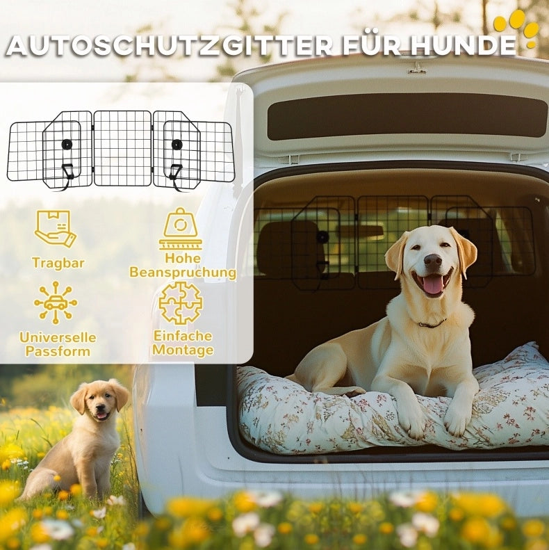 Griglia divisoria auto per cane 93-150 cm in acciaio nero pieghevole