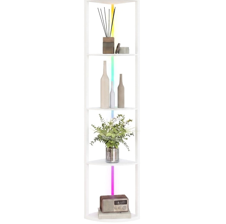 Lampada da terra angolare bianca con 5 ripiani e LED RGB