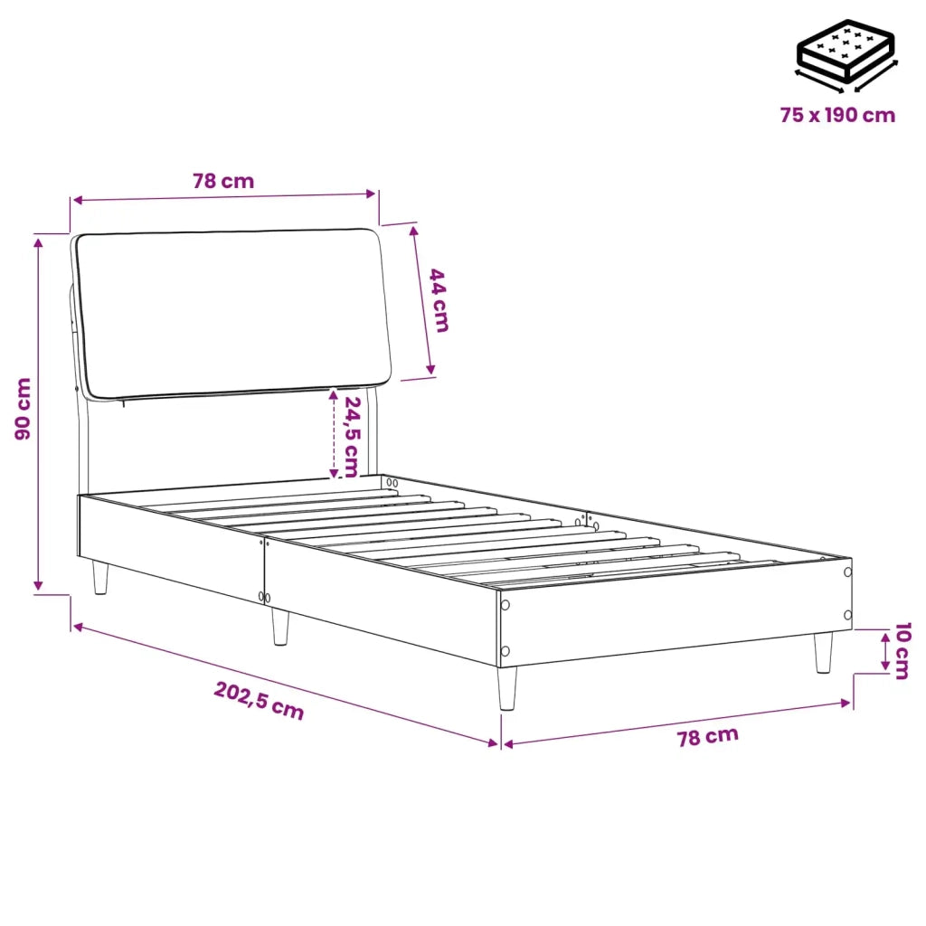 Letto singolo con testiera Legno vecchio e grigio scuro 8001851