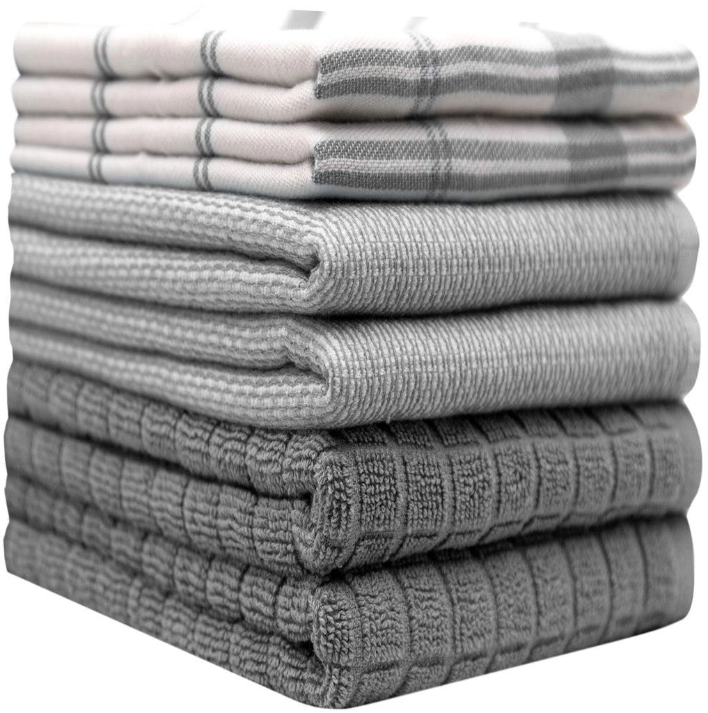 Set di 6 strofinacci da cucina, 50x70 cm, in cotone, grigi, con occhiello per appendere