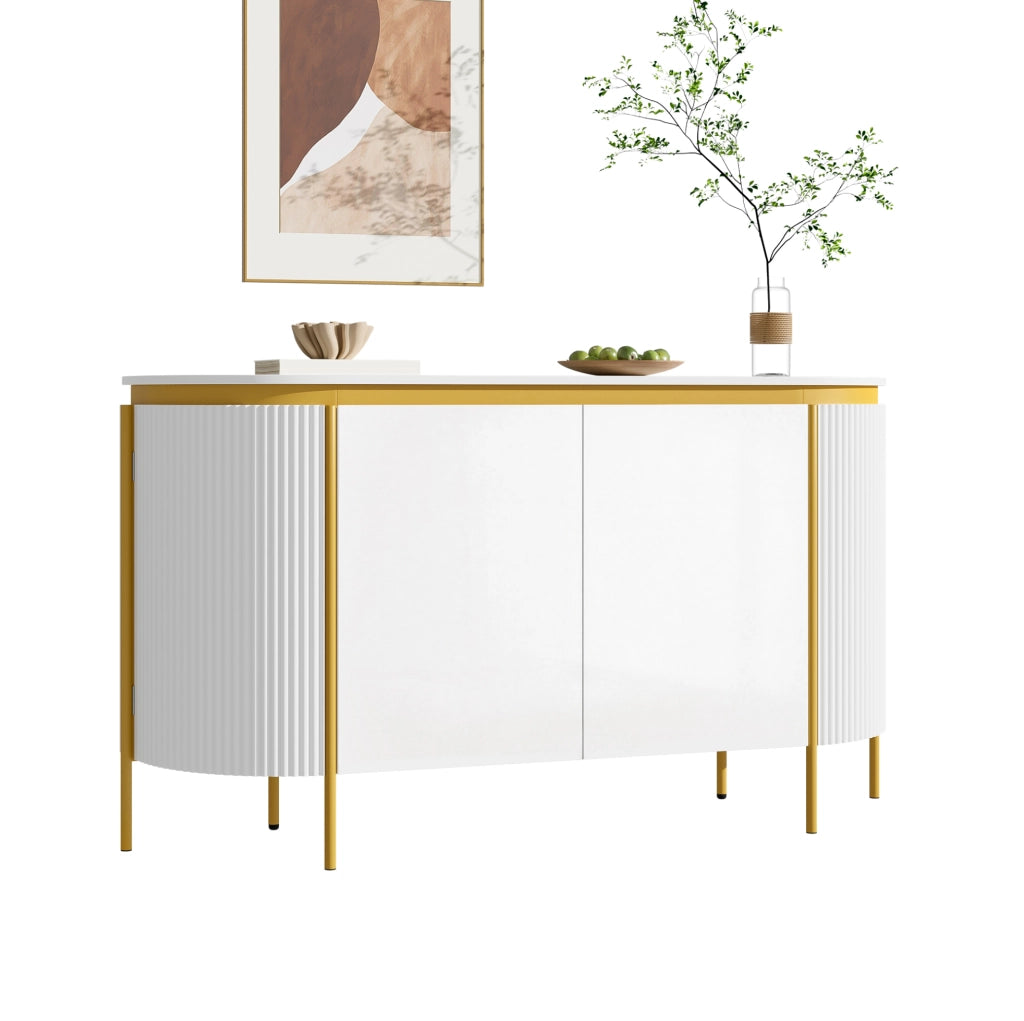 Credenza ovale bianca in MDF con 4 ante e passacavi