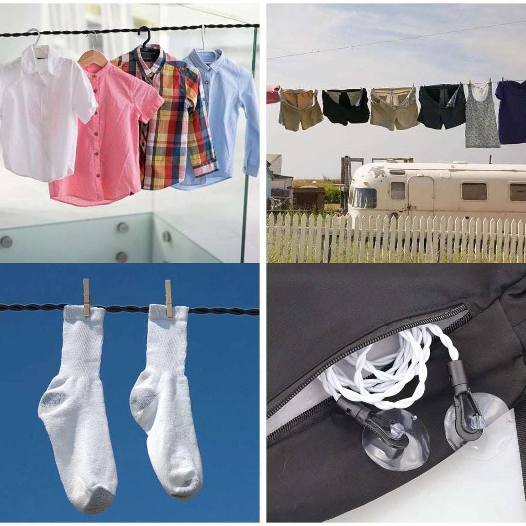 Set di 2 stendini retrattili per bucato, con ganci e ventose
