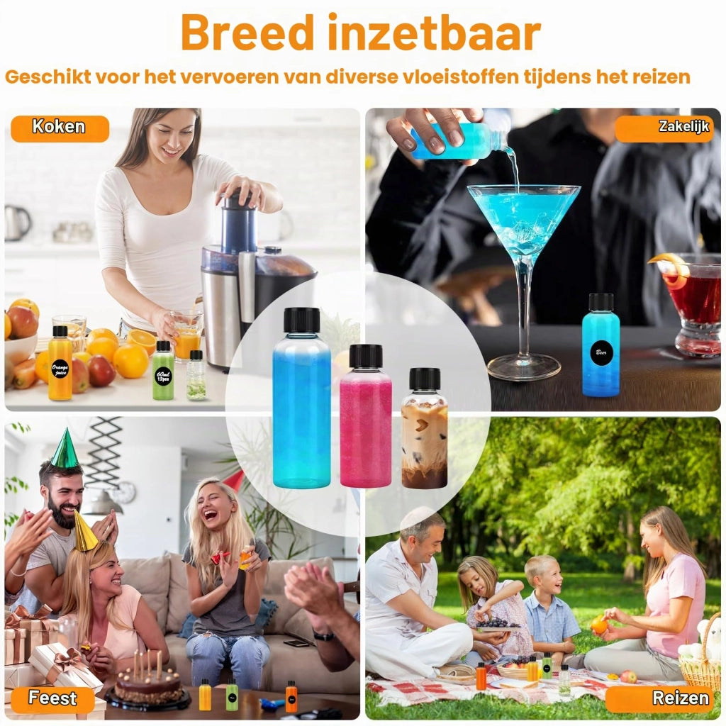 48 mini-bottiglie di plastica da 30/60/100 ml, riutilizzabili, con accessori