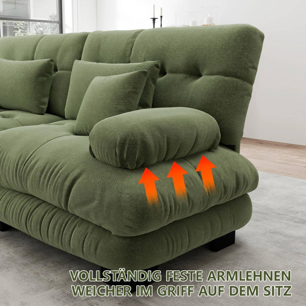 DIVANO Modulare 406x145x81 cm in Ciniglia Verde con Pouf Mobili
