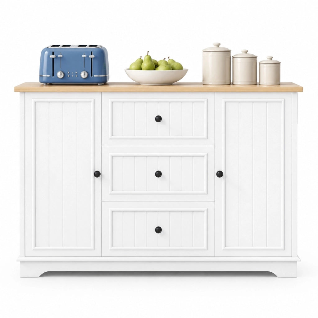 CREDENZA 126x40x86 cm in MDF bianca con 3 cassetti e ripiani regolabili