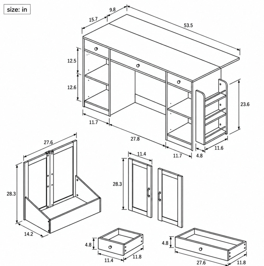 Credenza in MDF con 3 cassetti e piano color legno, nera