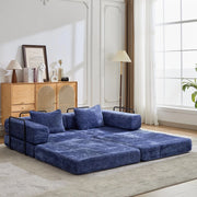 Divano letto da terra modulare in ciniglia blu scuro